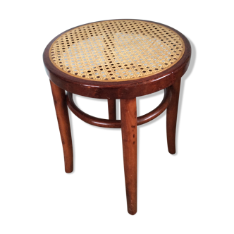 Tabouret bistrot vintage en bois et cannage