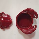 burgundy red slip ceramic box in the shape of a vintage crab