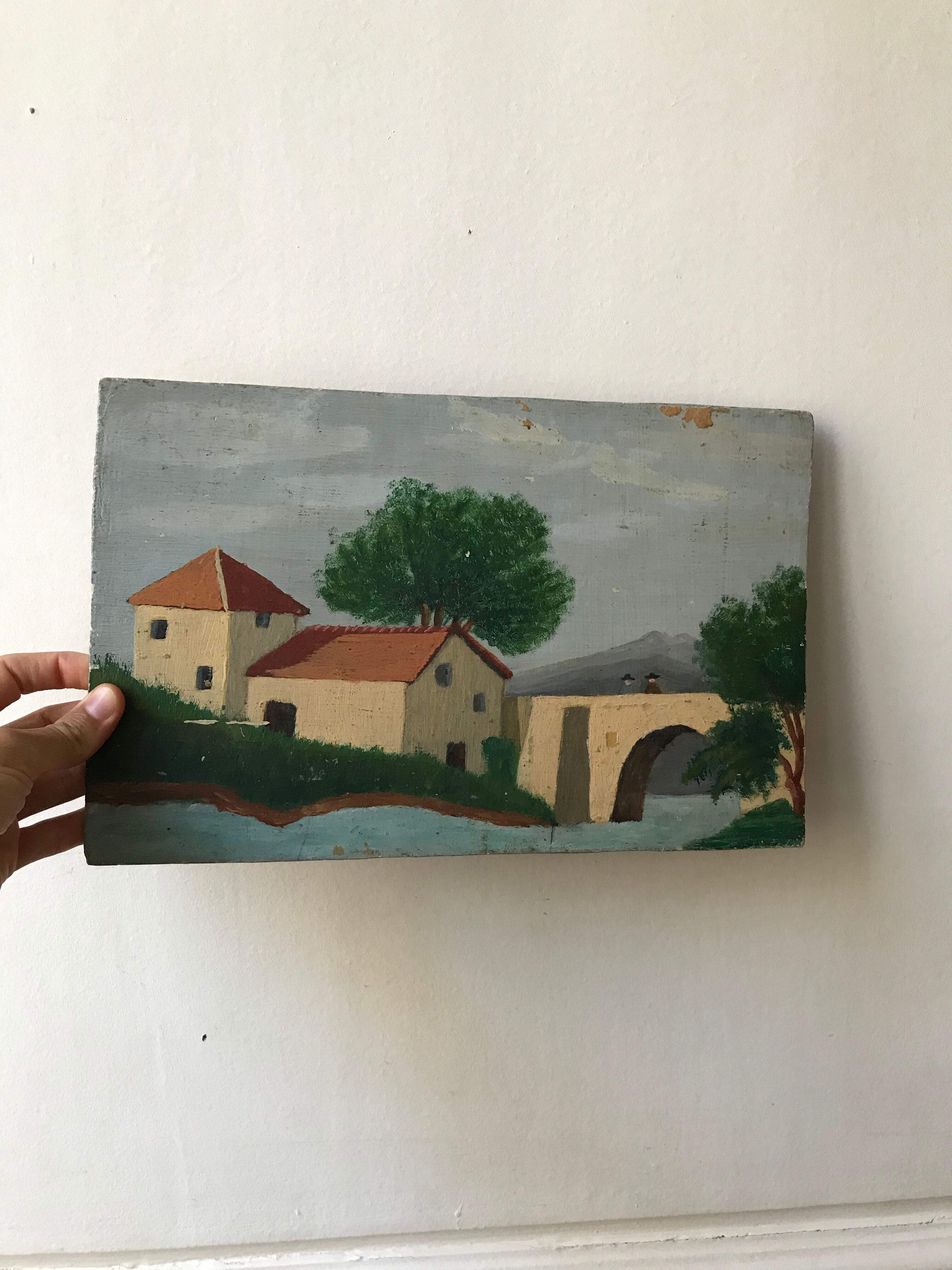 Painting oil old naïve landscape