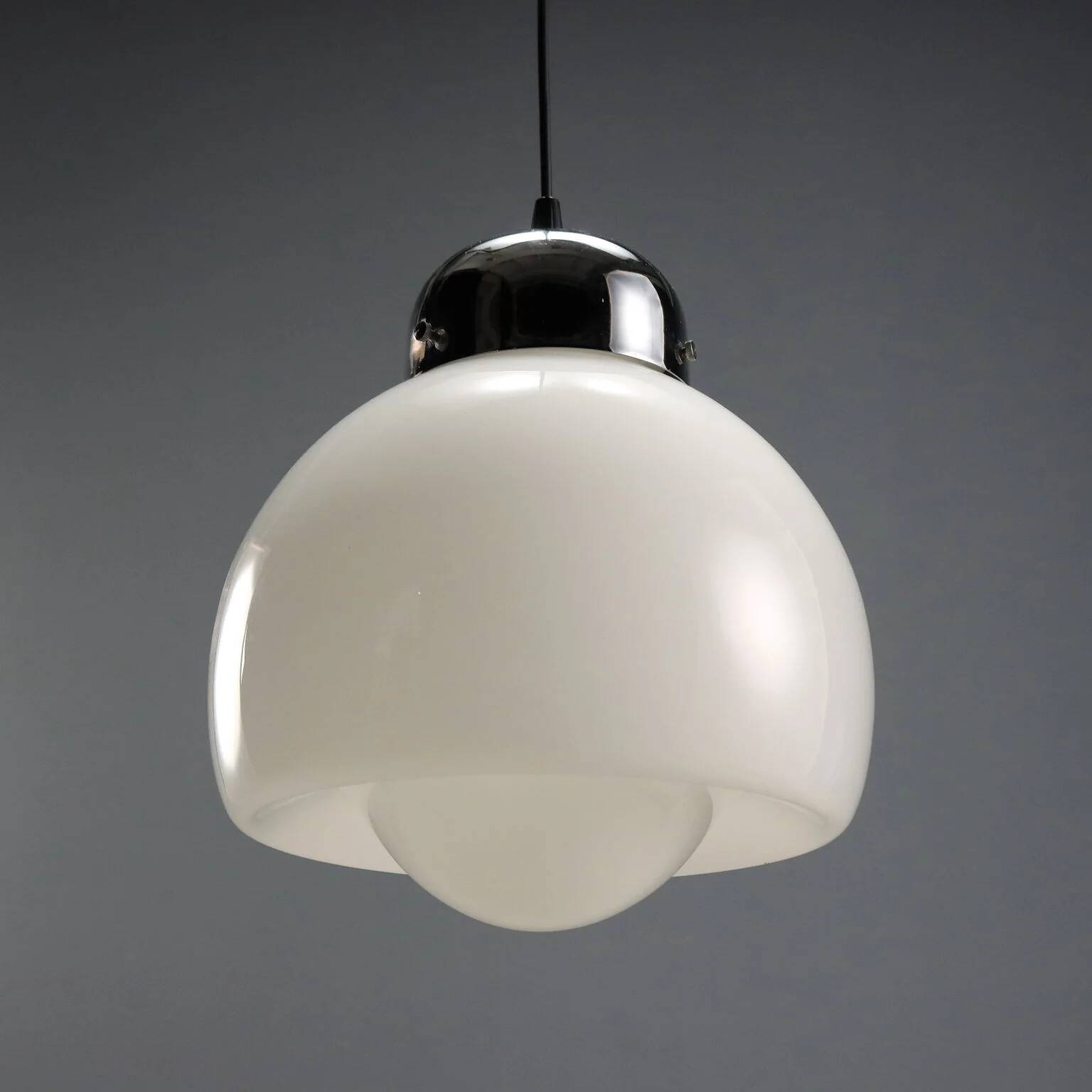 Vintage glass and metal pendant light design Italy 1960s-1970s