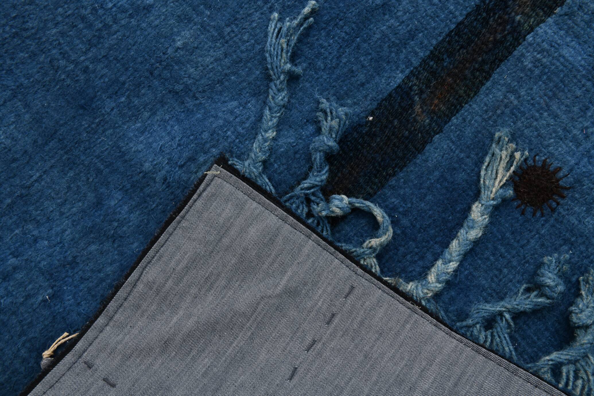 Blue Black Antique Turkish Runner Rug, 79x342Cm