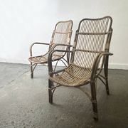 Pair Mid-Century 1960s Vintage Rattan Bamboo Lounge Arm Chairs