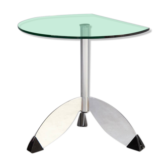 90s glass and chrome rocket shape side table