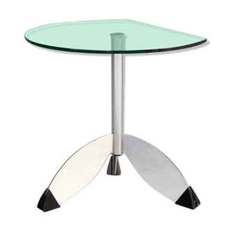 Table d’appoint en forme de fusée en verre et chrome des années 90