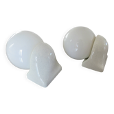 Pair of streamline opaline wall lights from the 80s