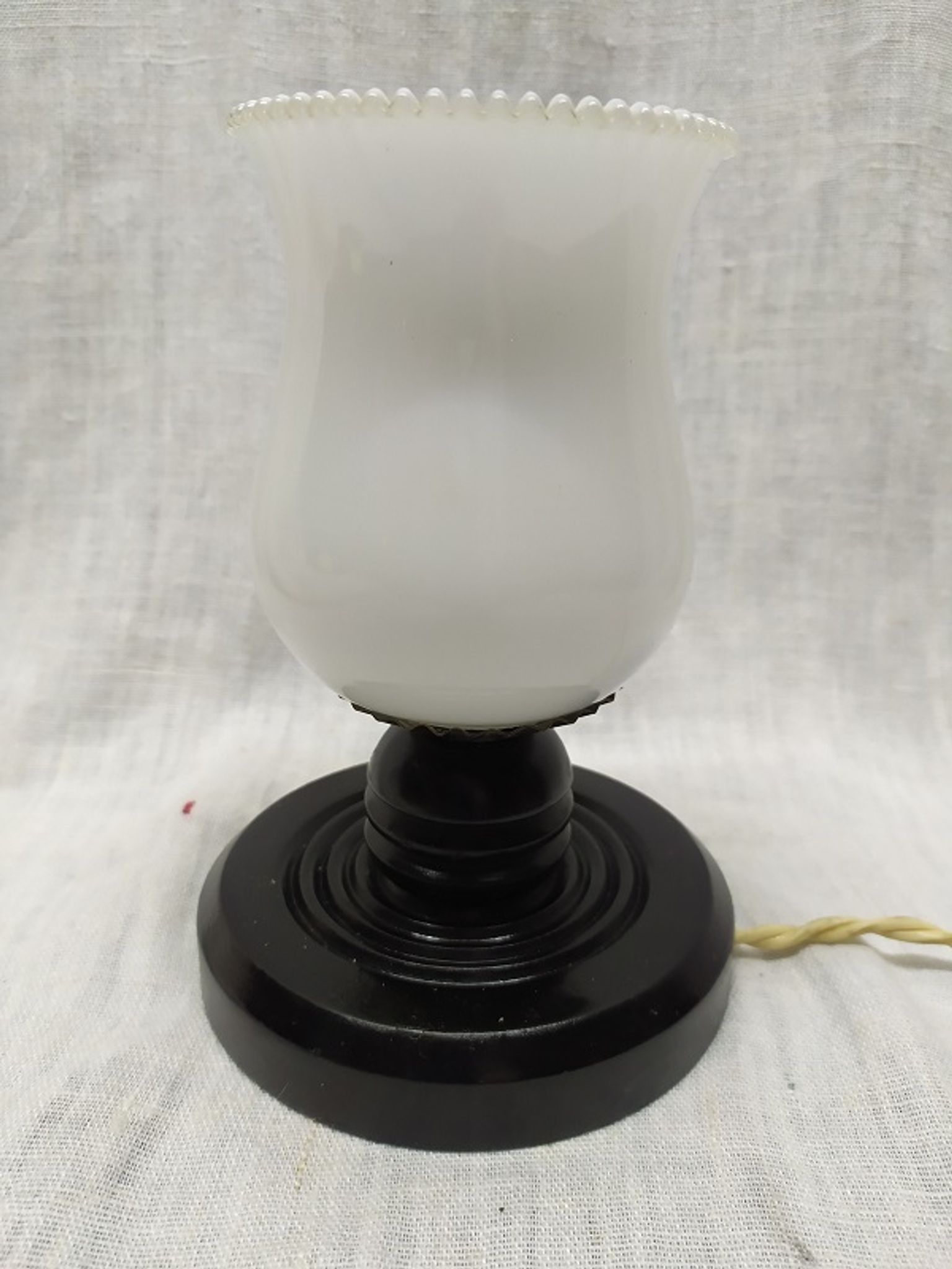 Bedside lamp base wood globe white glass Old Vintage shabby chic