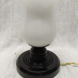 Bedside lamp base wood globe white glass Old Vintage shabby chic