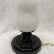 Bedside lamp base wood globe white glass Old Vintage shabby chic