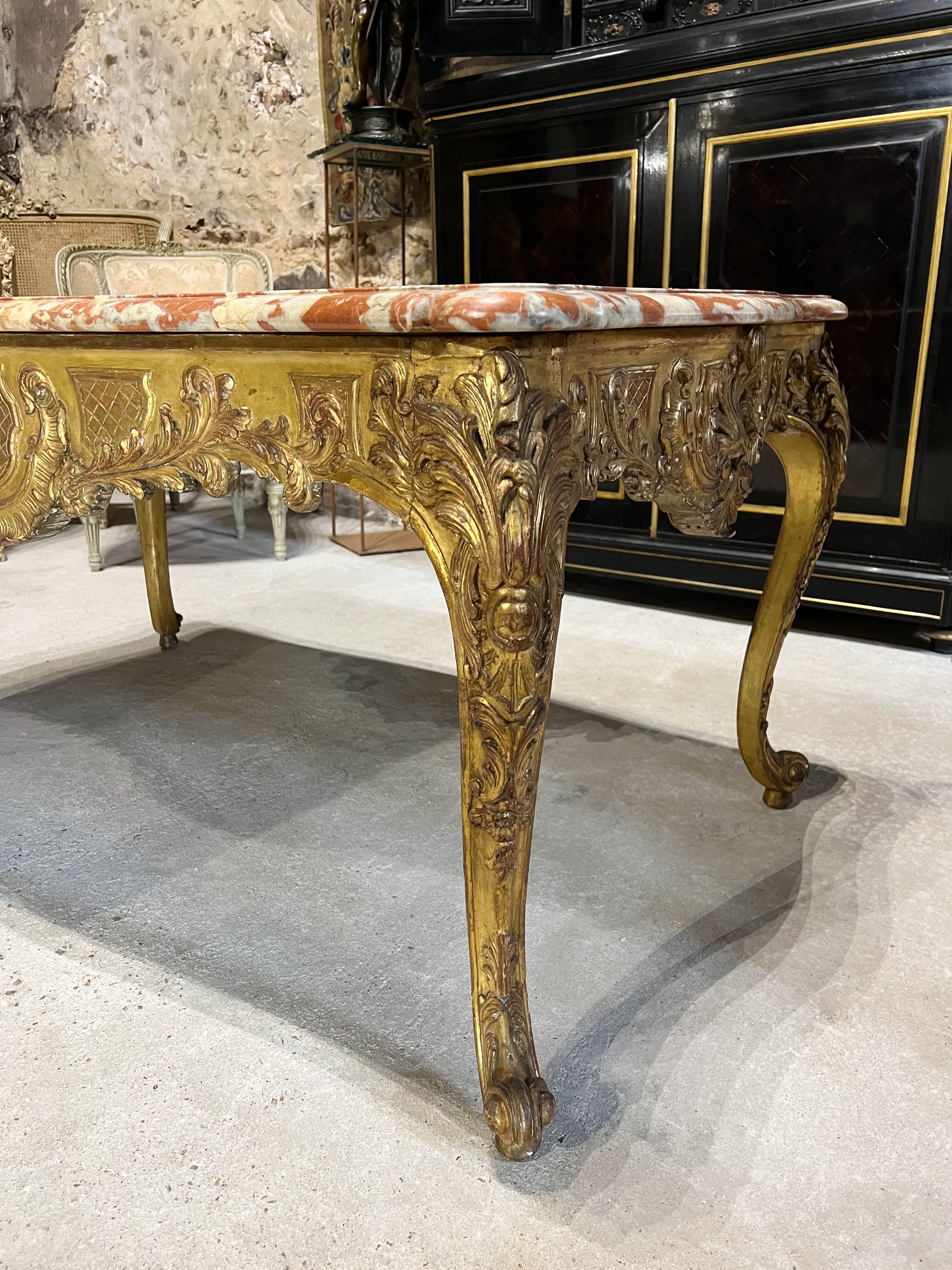 Middle table in gilded wood from the napoleon iii period red marble top