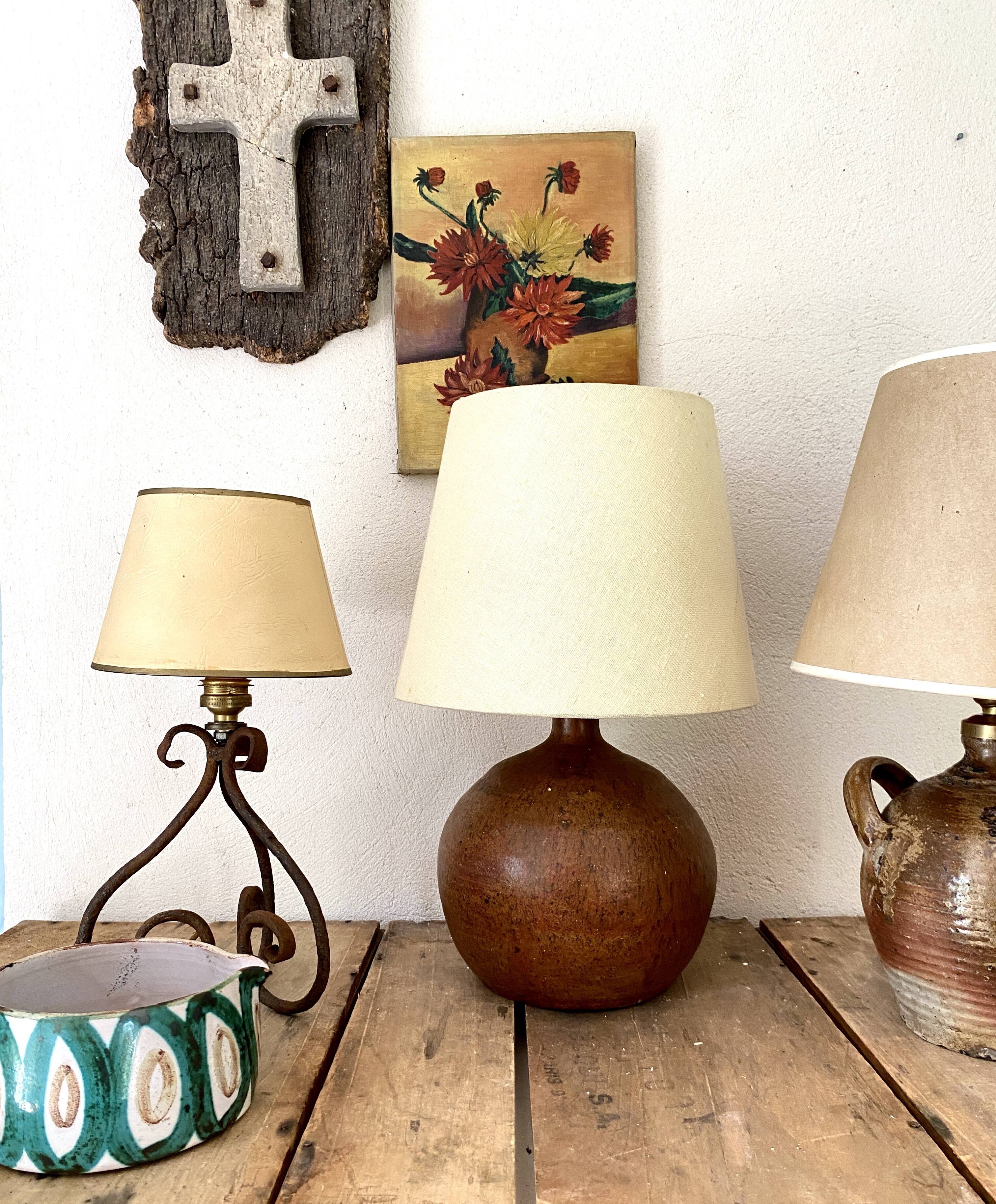 Lampe céramique, câble 2 M tissu neuf, abat-jour coton