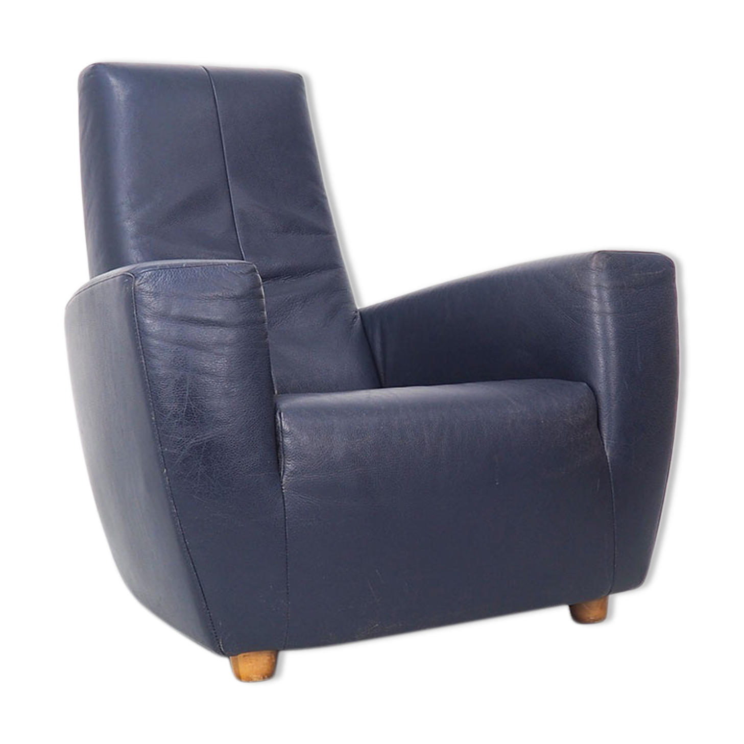 Fauteuil en cuir bleu vintage Longa