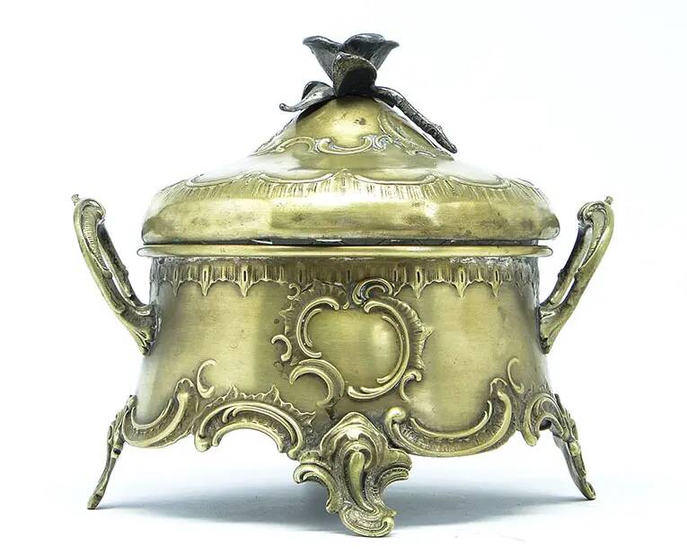 Rococo sugar bowl, silver-plated brass, Poland, early 20th century