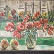 Old oil painting representing a still life