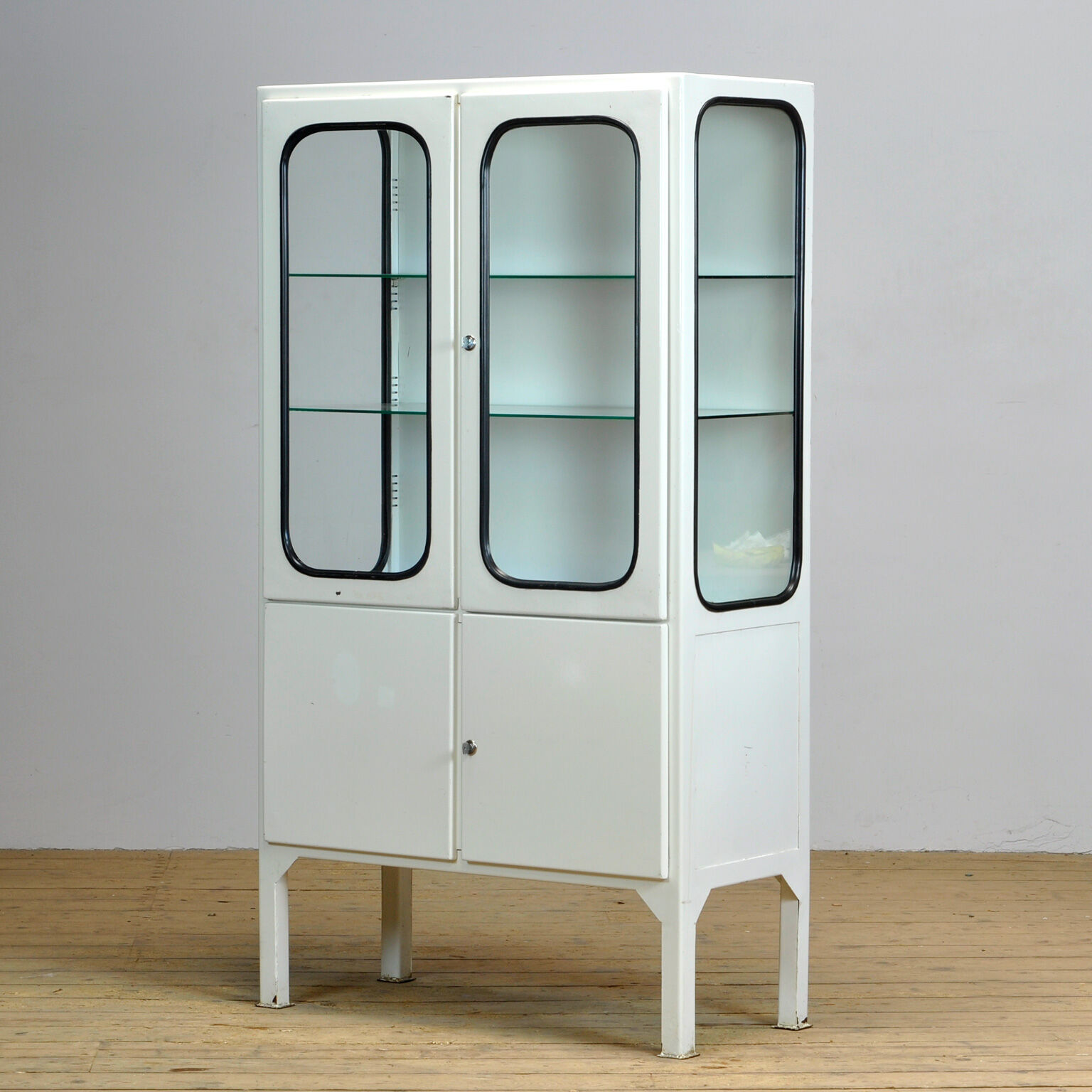 Glass & iron medical cabinet, 1970s