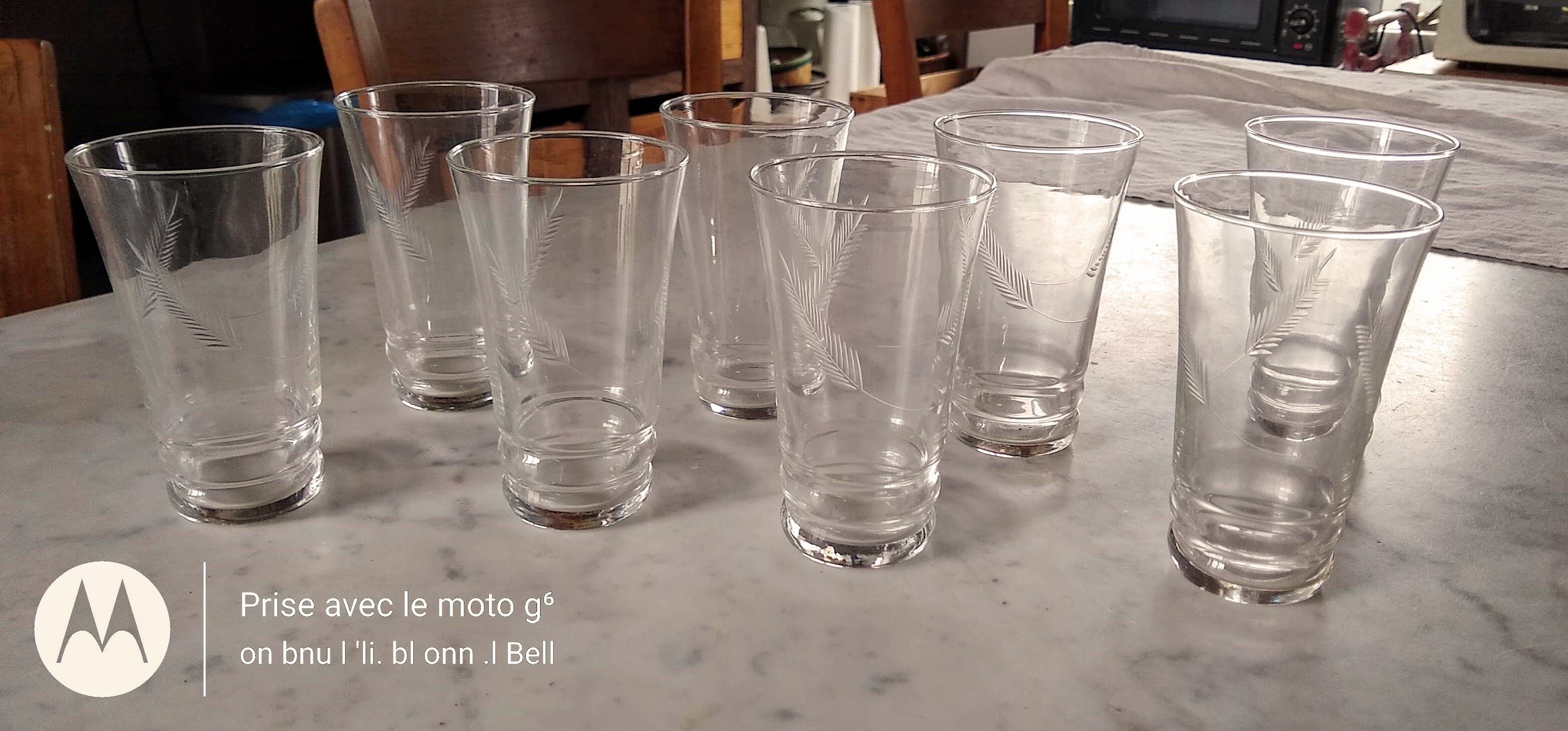 8 water glasses cut with sheaves of wheat from the 50s-60s
