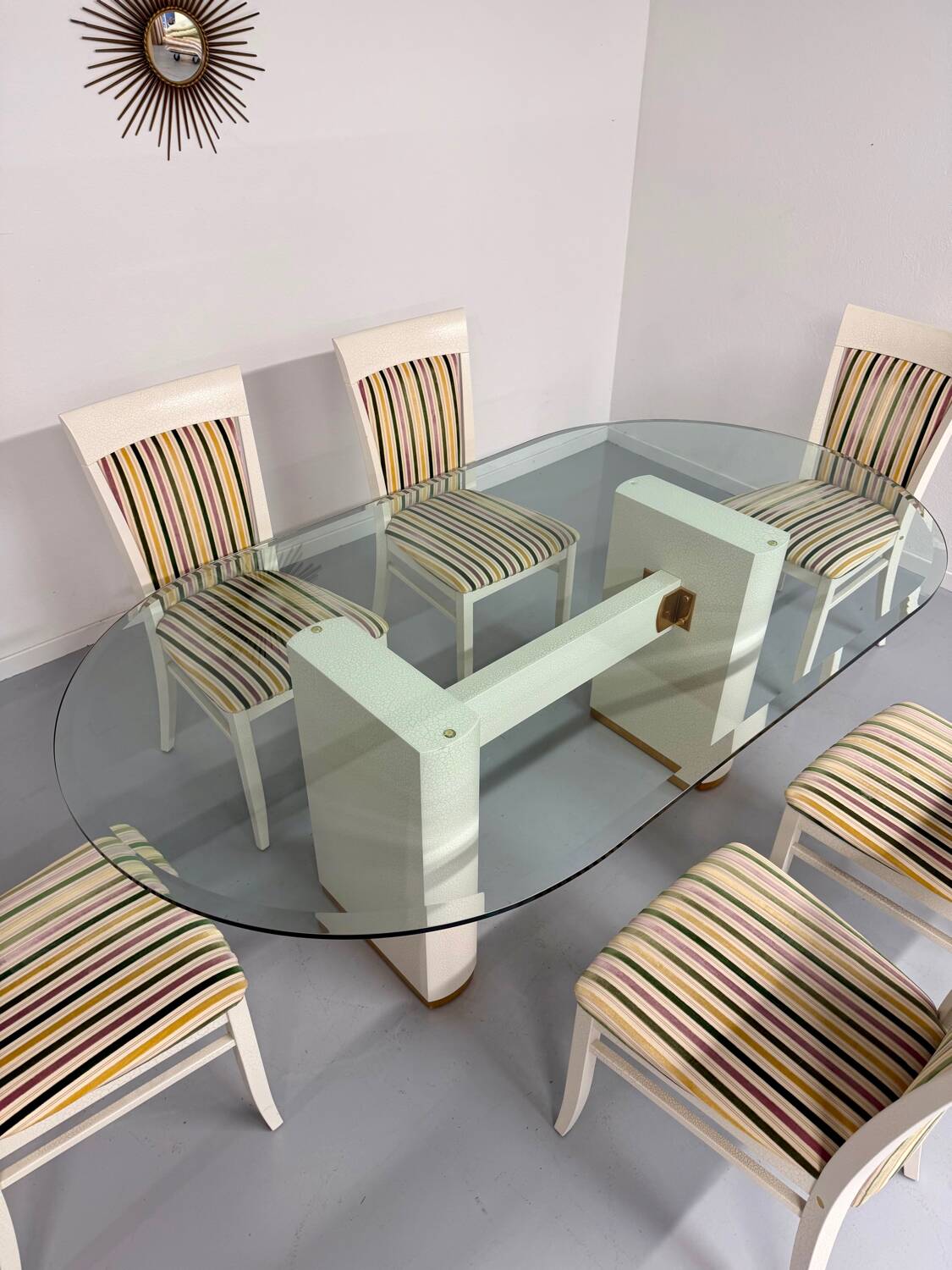 Thonet designer glass dining table with crackled lacquer finish, 1980s vintage