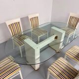 Thonet designer glass dining table with crackled lacquer finish, 1980s vintage