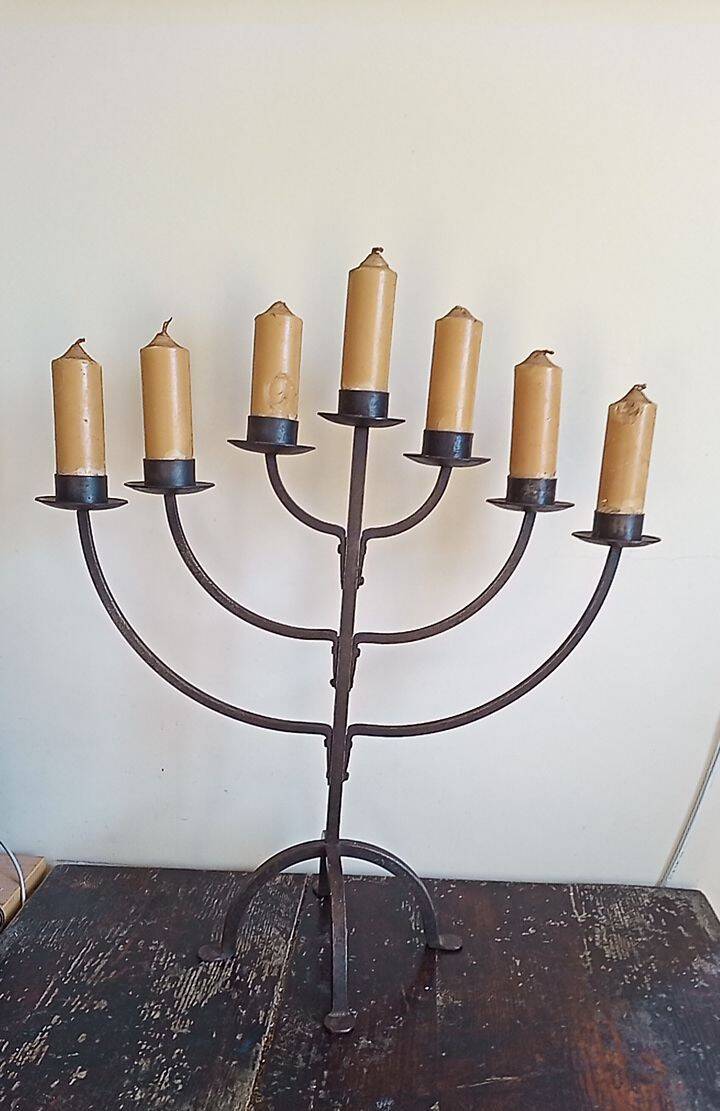 7-arm wrought iron candlestick - H 57 cm - large candle - antique