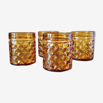 4 verres ambrés à décor pointe de diamant, marque Pernod SA