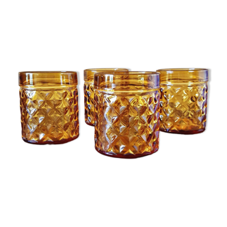 4 amber glasses with diamond tip decoration, brand Pernod SA