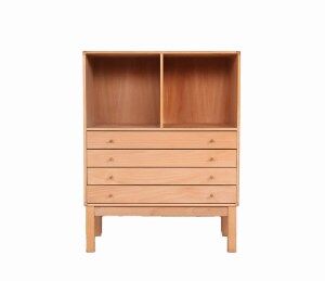Danish design oak chest of drawers with open display case