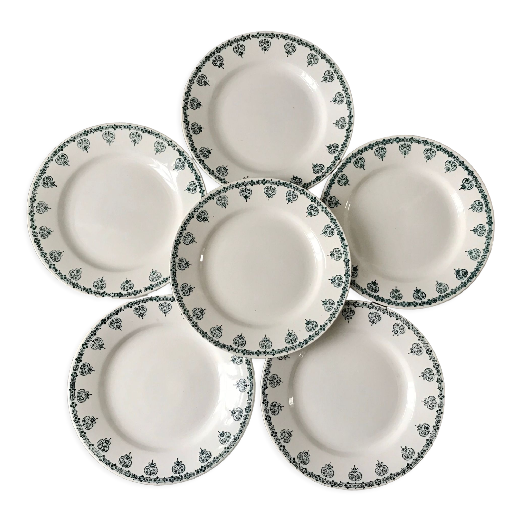 lot of 6 flat plates Saint-Amand blue flowers model "Nancy" years 30-40