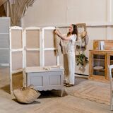 White stained & jute screen