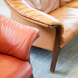 Frau sofas in cognac and burgundy leather, 1980s/90s, set of 2