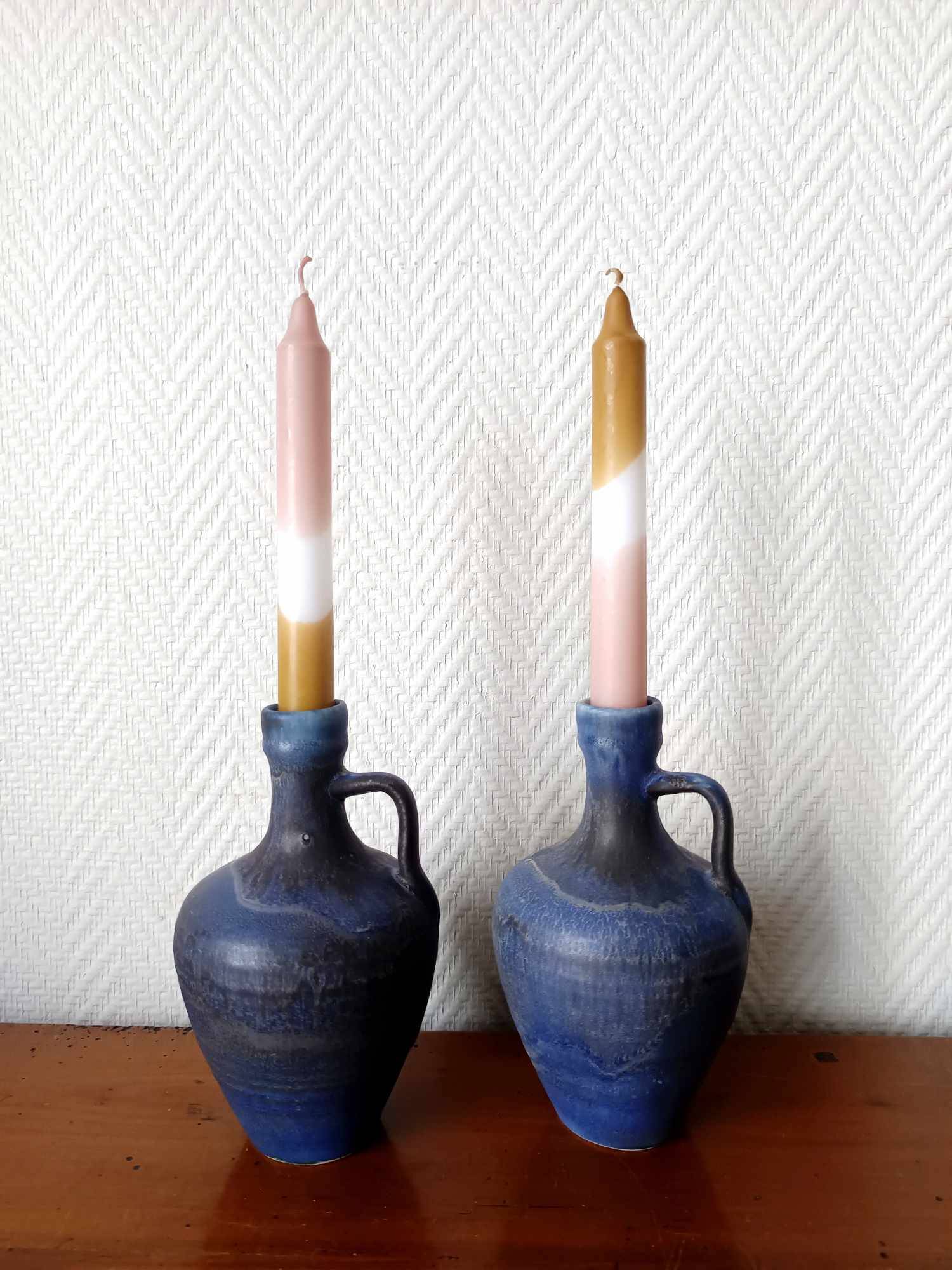 Pair of vintage blue ceramic jugs