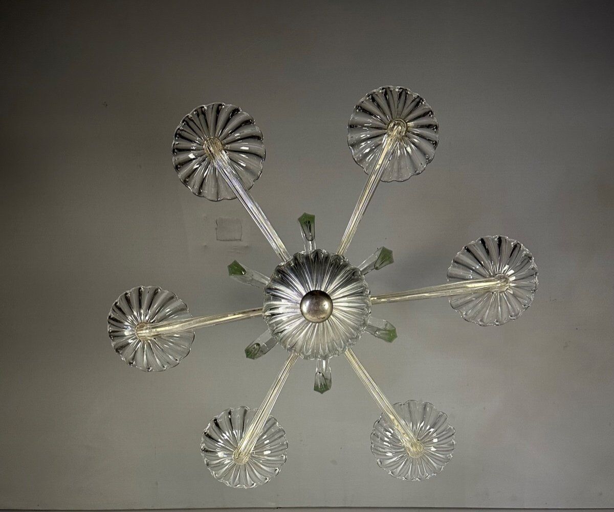Venetian chandelier in transparent Murano glass circa 1950