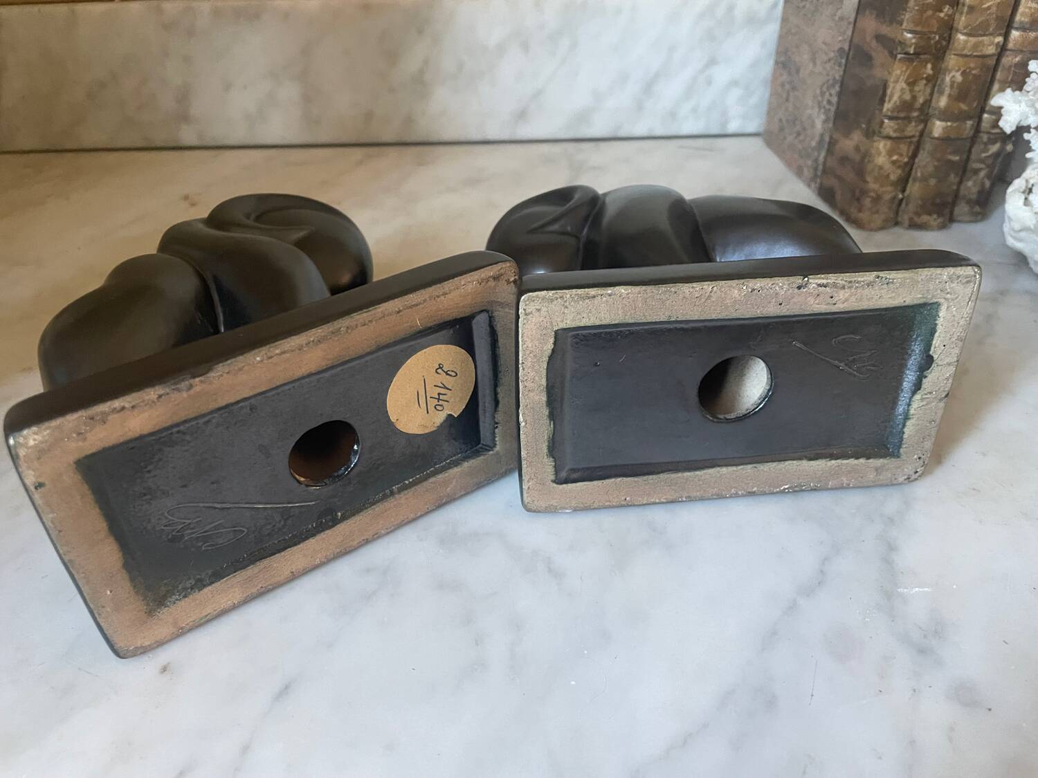 Pair of CAB Art Deco Ceramic Ram Bookends