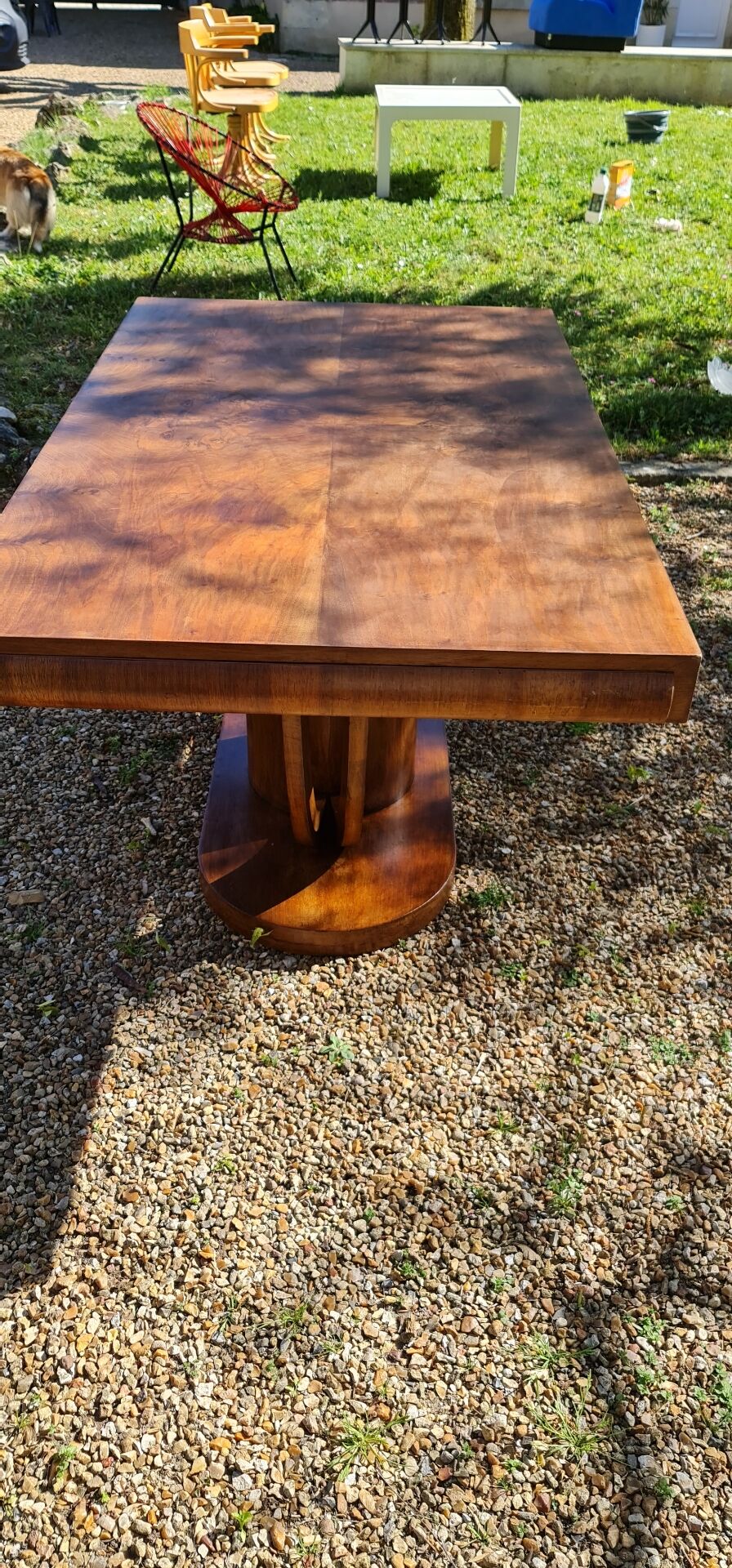 Art Deco dining table in solid walnut – 1930s – extendable