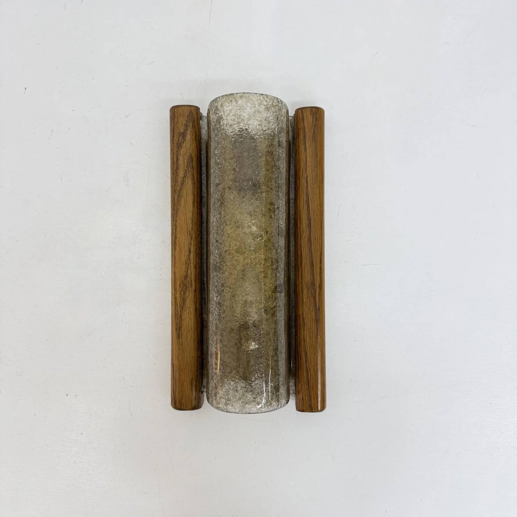 Mid-century Fisher Leuchten glass wall lamp with solid wooden detail, 1970s