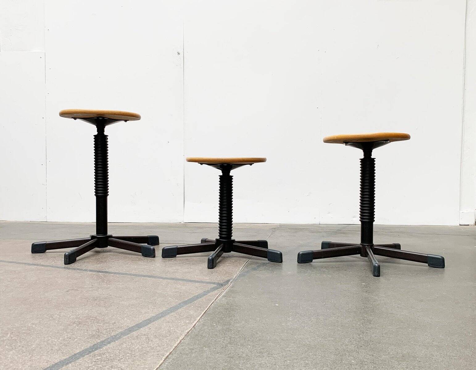 Vintage German industrial workshop stools, set of 3