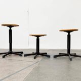 Vintage German industrial workshop stools, set of 3