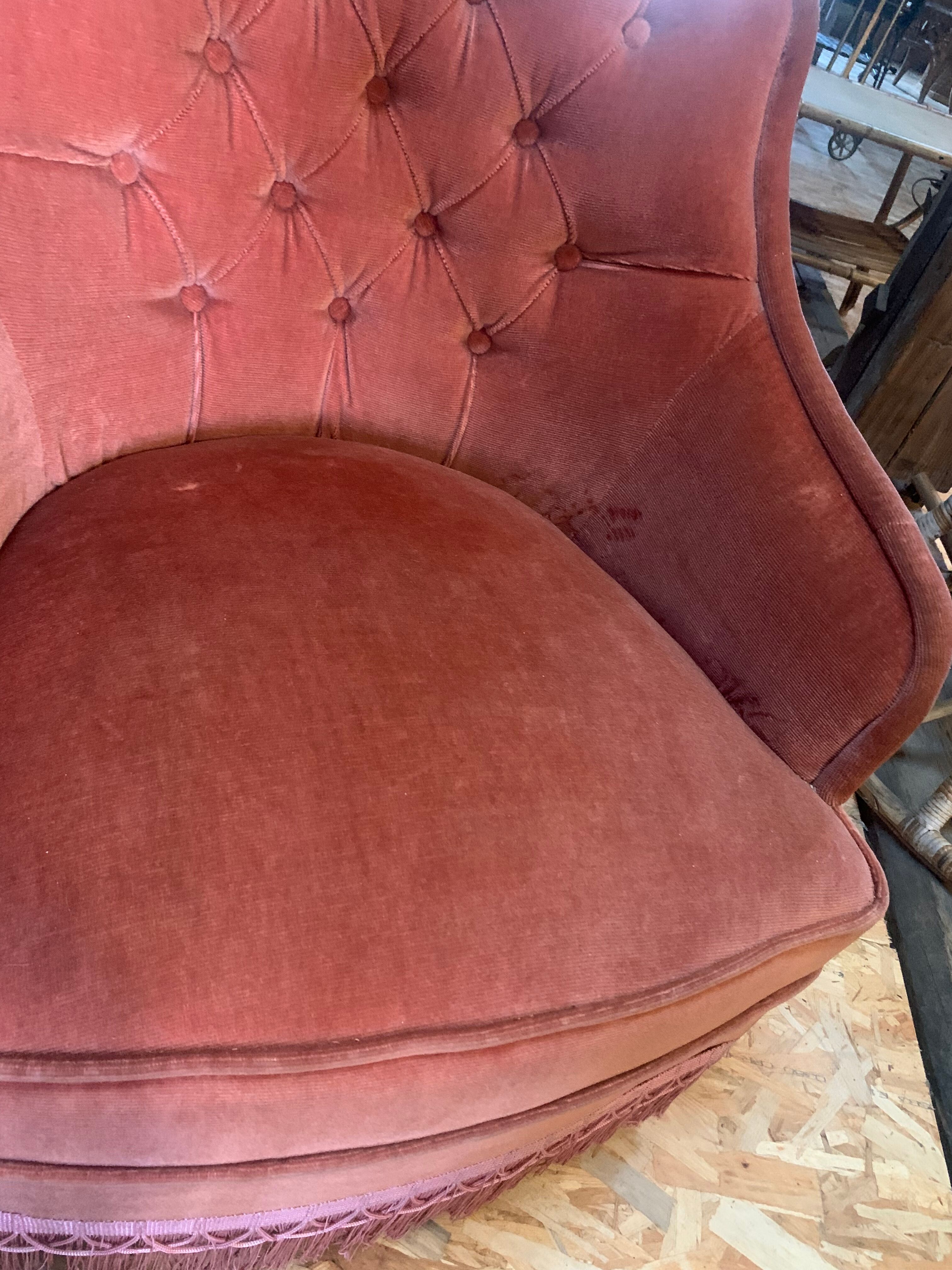 Fauteuil crapaud velours rose