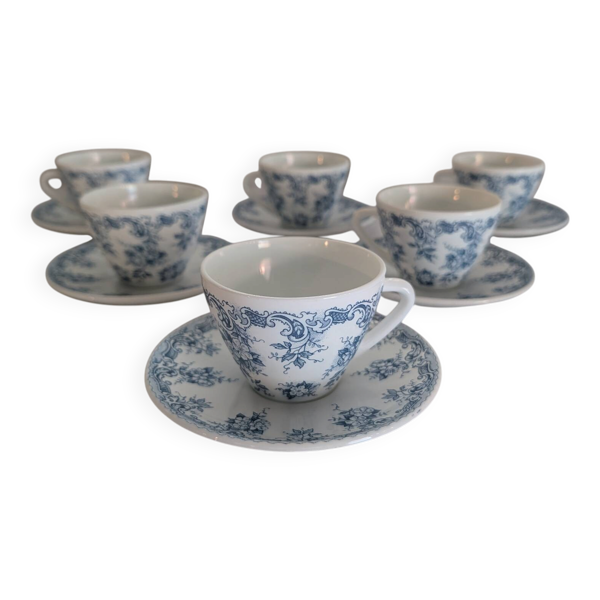 6 tasses et soucoupes Rivanel en opaline vintage 70's