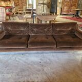 Vintage 3-seater canapé in brushed steel and brown velvet.