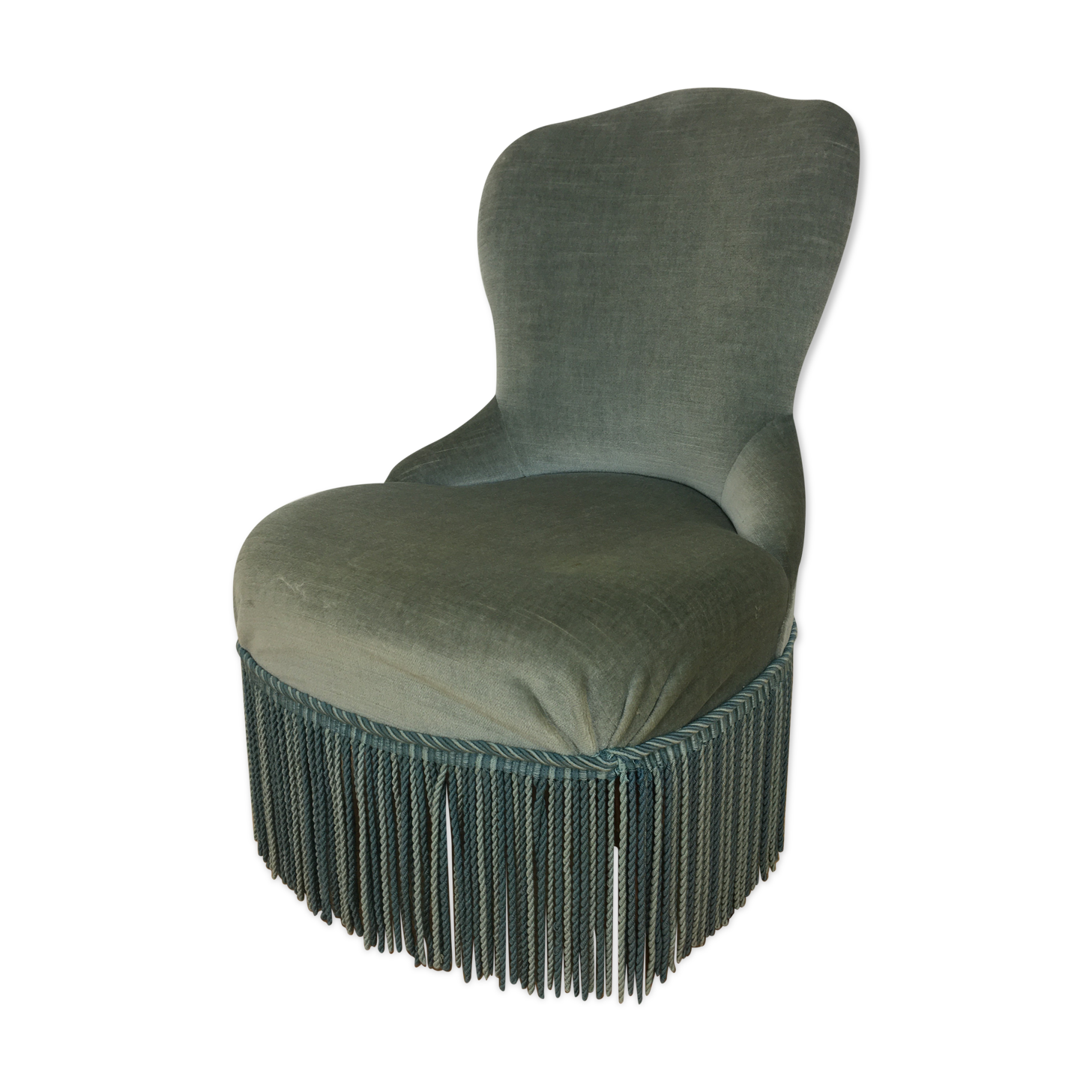 Fauteuil crapaud velours vert à franges