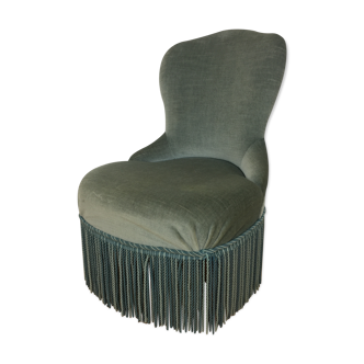 Fauteuil crapaud velours vert à franges