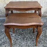 Ensemble de deux tables gigognes, esprit Louis XV, merisier, vintage, années 60