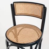 Set of 4 vintage high stools. Beech wood and cane. France, 90s