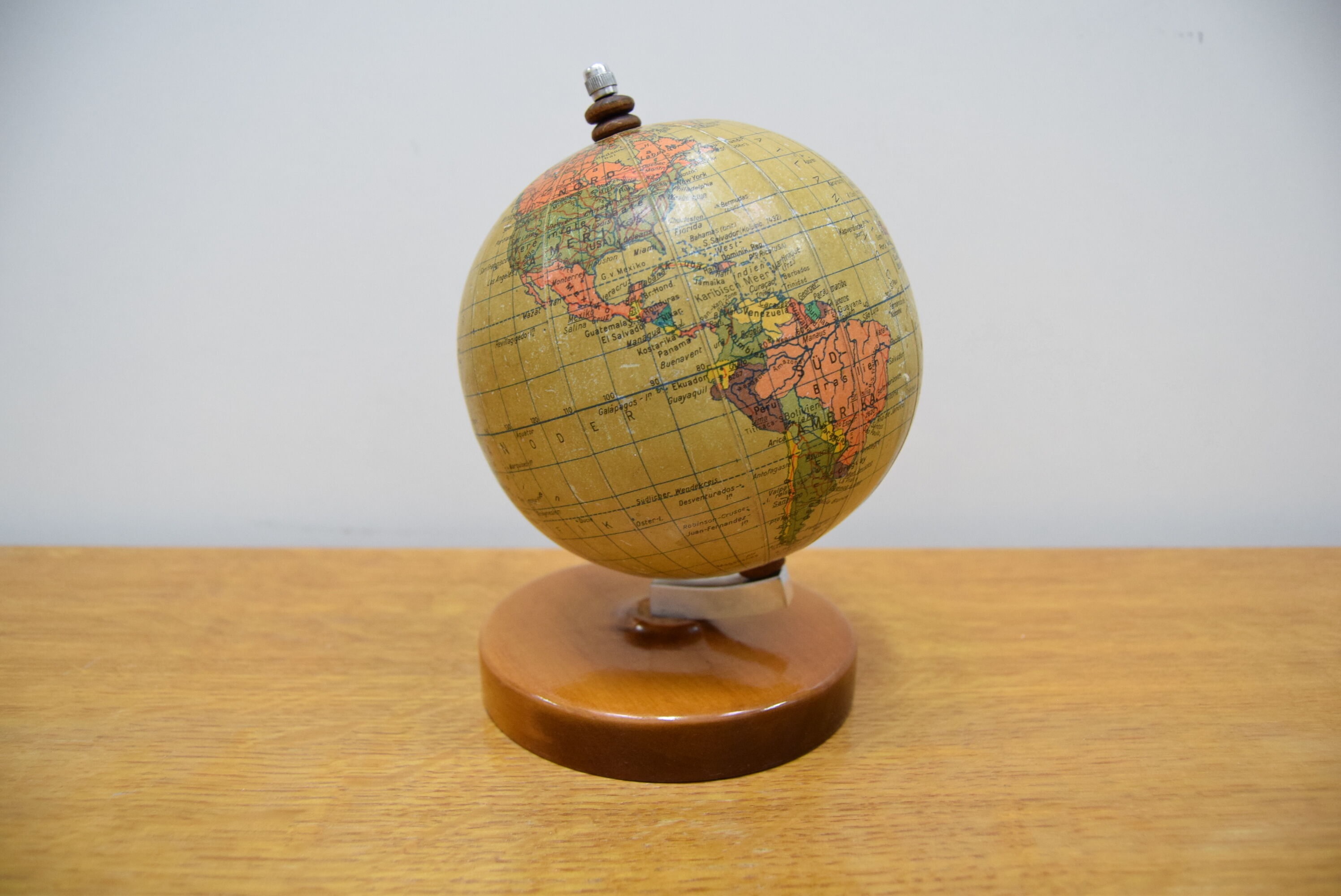Mid-century Small Globe with  Wooden Base, by prof Paul Rath,1950‘s