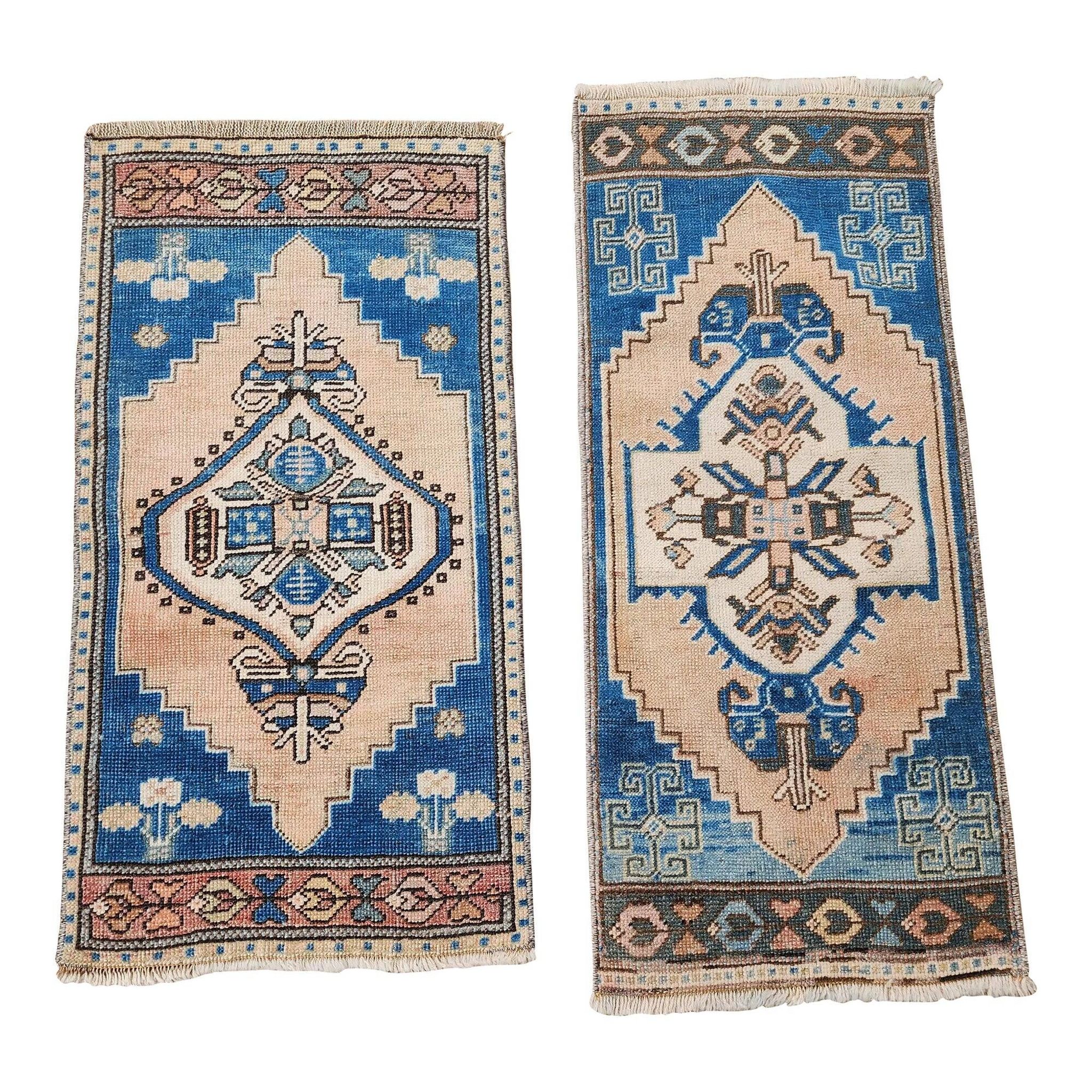 Set of 2 vintage handmade Turkish rugs 43x99 cm