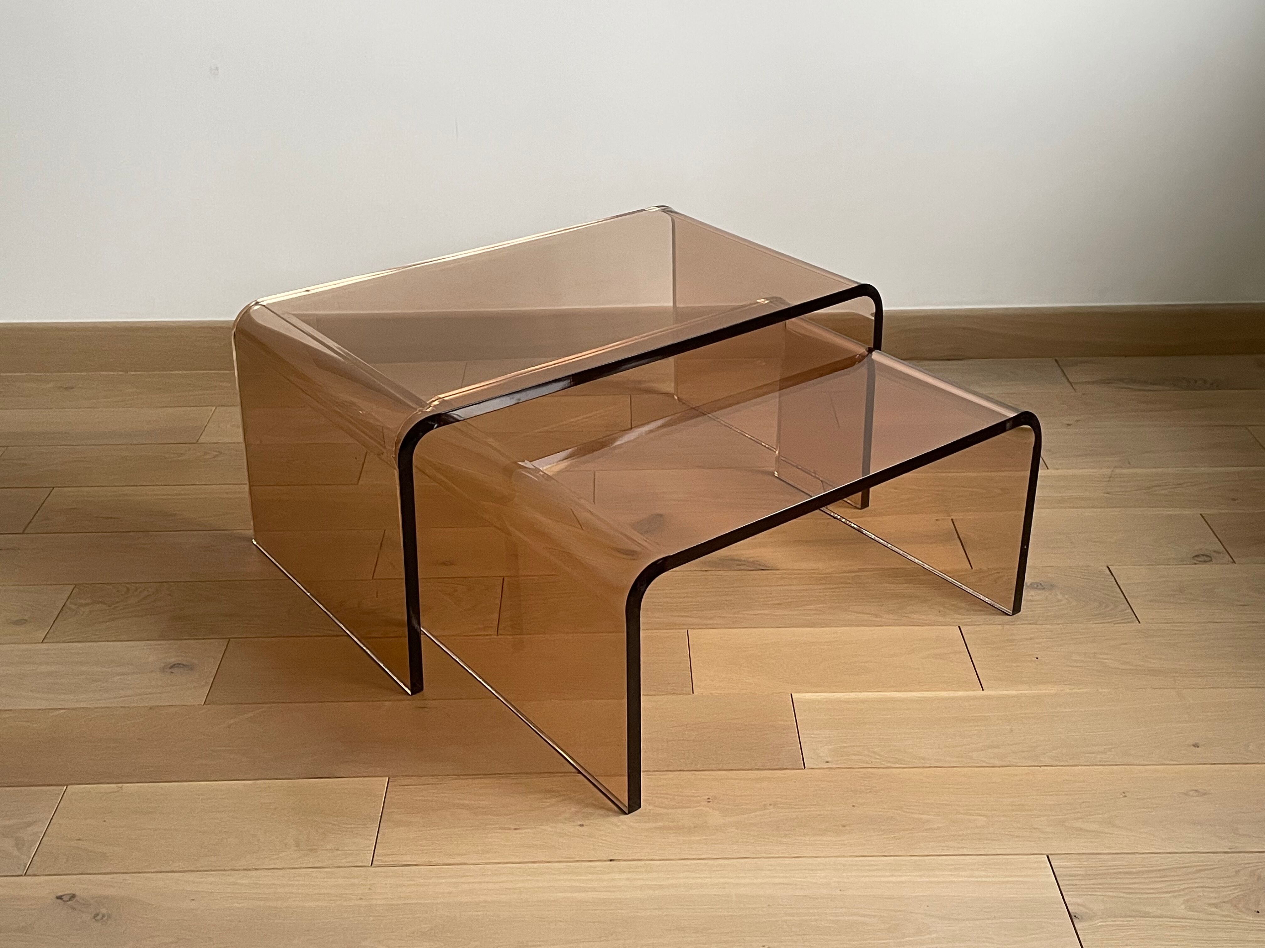 2 altuglas smoked nesting coffee table, 1970s