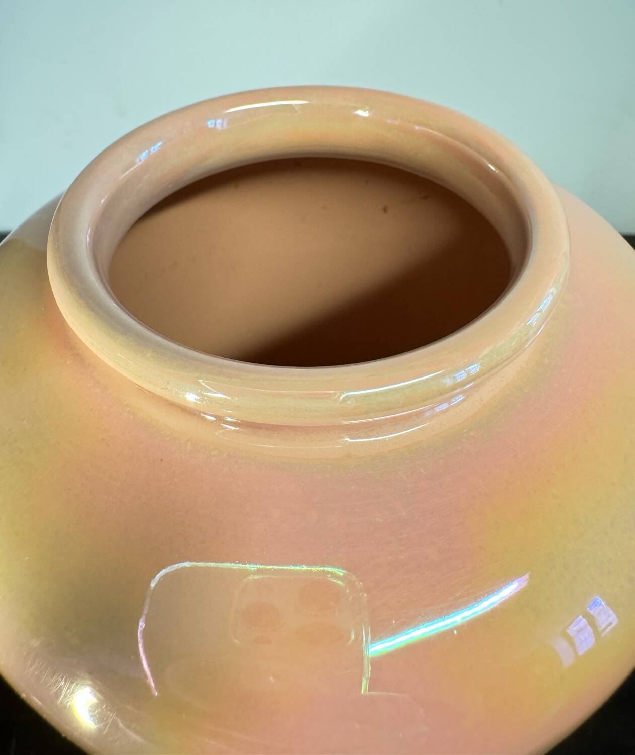 Iridescent pink ceramic vase from the 70s