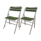 Pair of 1970 chrome and green velvet folding chairs