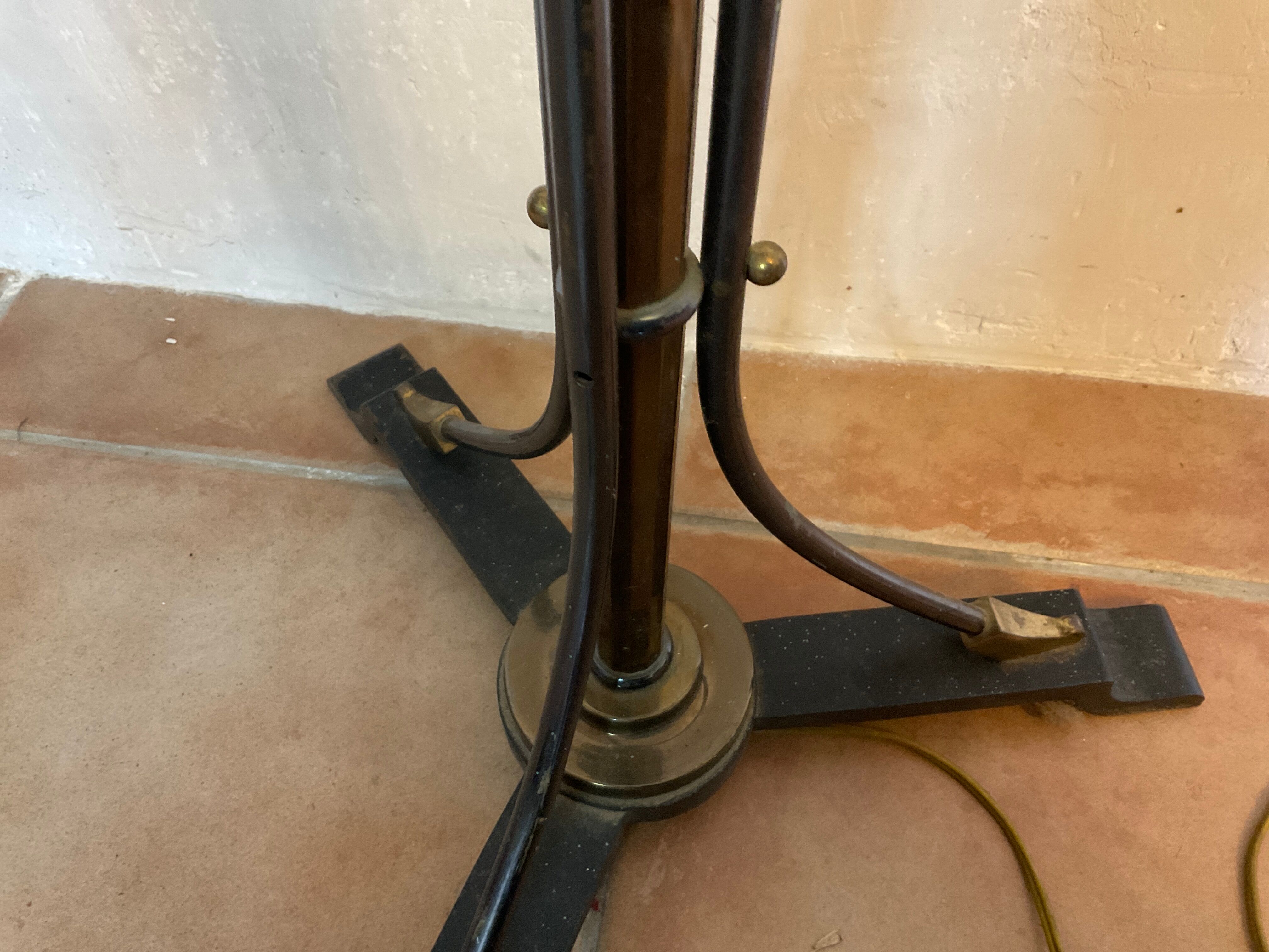Lampadaire design bronze ,laqué noir et coupelle en verre