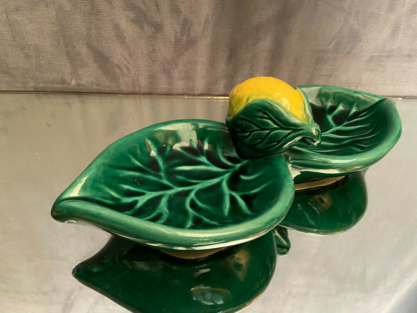 Double compartment dish in Vallauris earthenware decorated with lemon