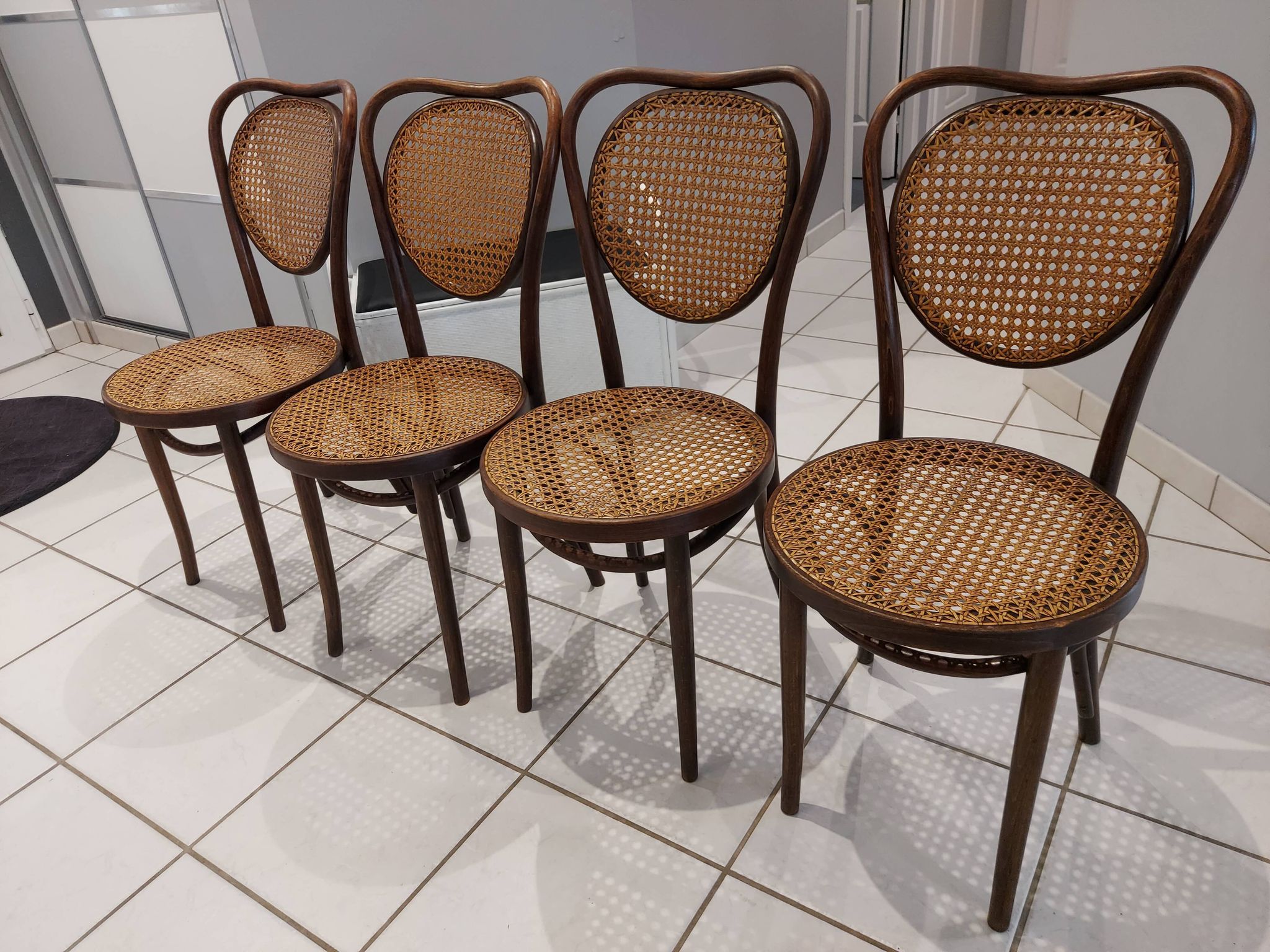 Suite of 4 chairs Bistrot cannage ZMP Radomsko for Thonet 1950s